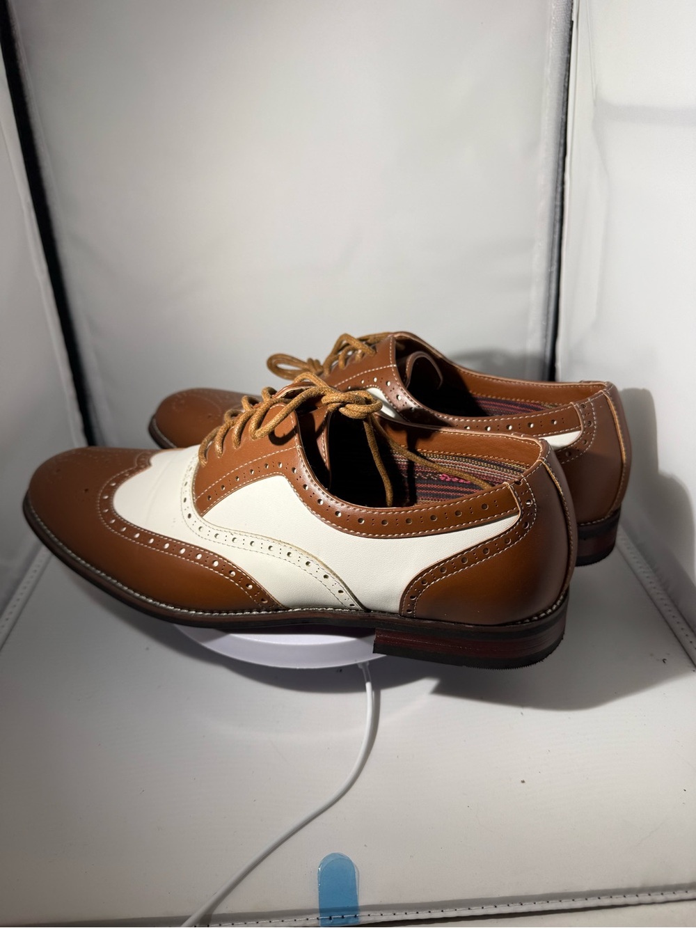 Two-Tone Brown and White Wingtip Derby Shoes